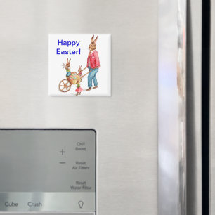 Aimant Lapin de Pâques vintage et famille en Panier d'oeu