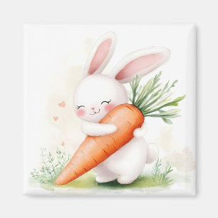 Aimant Lapin de printemps à l'aquarelle mignon Carotte