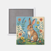 Aimant Lapin de printemps avec fleurs sauvages (Recto/Verso)