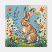 Aimant Lapin de printemps avec fleurs sauvages (Devant)