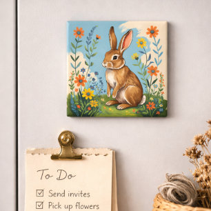 Aimant Lapin de printemps avec fleurs sauvages