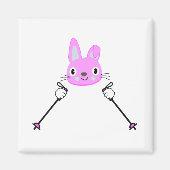 Aimant Lapin de ski avec bâtons de ski (Devant)