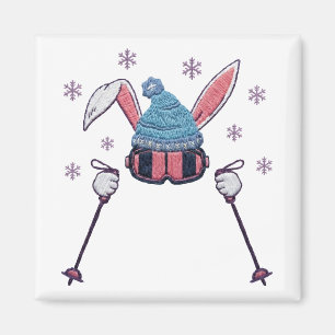 Aimant Lapin de ski en faux fil humour hivernal