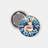 Aimant Lapin entouré de fleurs bleues (Recto/Verso)