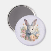 Aimant Lapin entouré de fleurs pastel mignon (Recto/Verso)