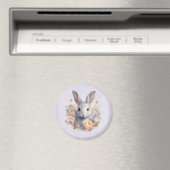 Aimant Lapin entouré de fleurs pastel mignon (In Situ (Lave-vaisselle))