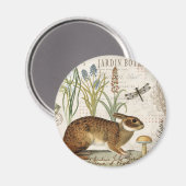 Aimant lapin français vintage moderne dans le jardin (Recto/Verso)