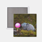 Aimant Lapin gris / lapin et balle de golf rose (Recto/Verso)