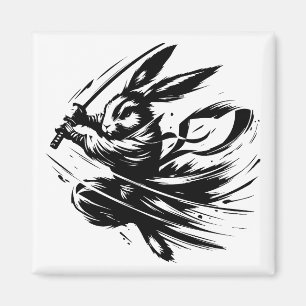Aimant Lapin Guerrier à l'Encre Noire Samouraï