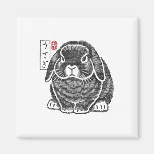 Aimant Lapin Holland Lop Grincheux Kanji Tradition Japona