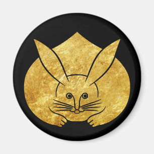 Aimant Lapin japonais Usagi kamon en faux or sur noir