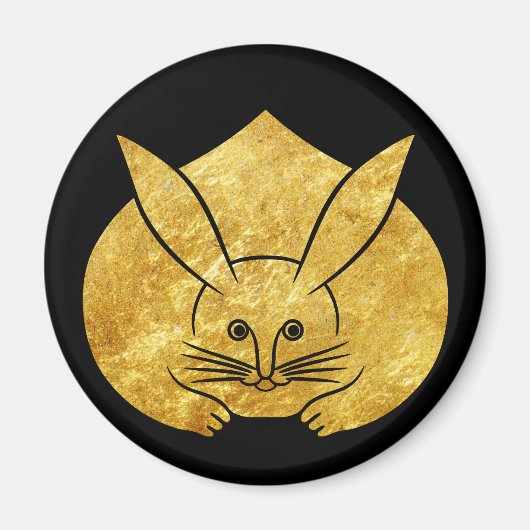 Aimant Lapin japonais Usagi kamon en faux or sur noir (Devant)