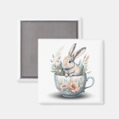 Aimant Lapin lapin en Teacup avec Fleurs Réfrigérateur (Recto/Verso)