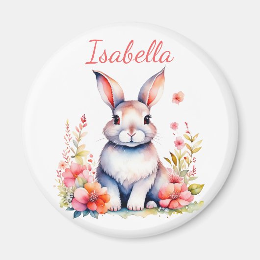 Aimant Lapin lapin personnalisé en Fleurs roses (Devant)