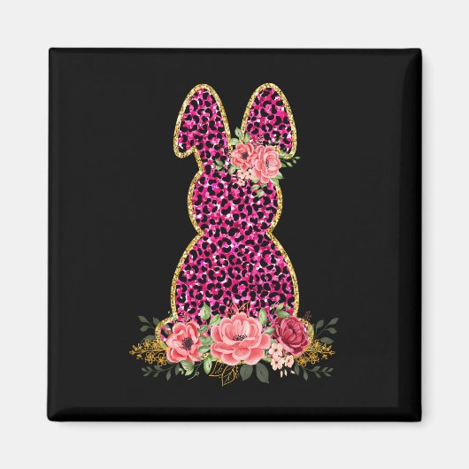 Aimant Lapin Lapin Rose Léopard Lapin Joyeux Pâques (Devant)