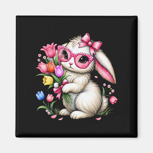 Aimant Lapin Lapin Tulipe de Pâques Fleurs de printemps F (Devant)