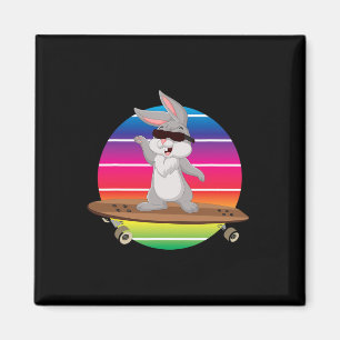 Aimant Lapin Mignon à Vélo sur Skateboard Arc-en-Ciel Ska