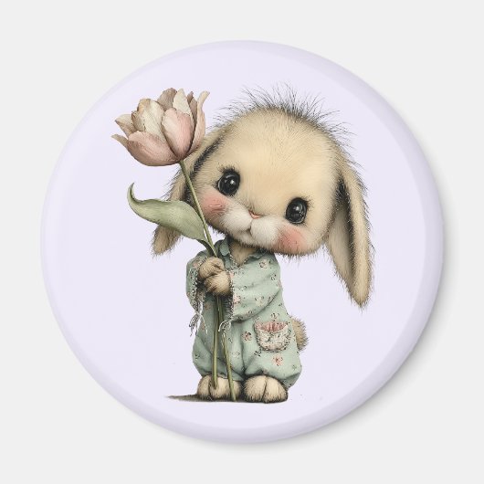 Aimant Lapin mignon tenant une Tulipe (Devant)