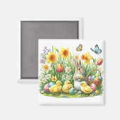 Aimant lapin/poulet de printemps classique/Vintage (Recto/Verso)