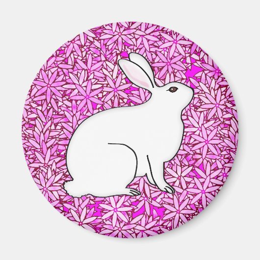 Aimant Lapin sur un lit de fleurs de printemps (Devant)