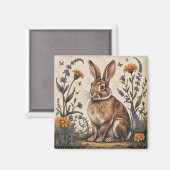 Aimant Lapin Vintage avec Fleurs Sauvages (Recto/Verso)