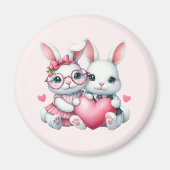 Aimant Lapins mignons partageant un cœur (Devant)