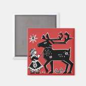 Aimant Lapland Girl Holds Reindeer Christmas (Recto/Verso)