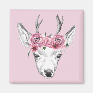 Aimant L'aquarelle fleurit des cerfs communs