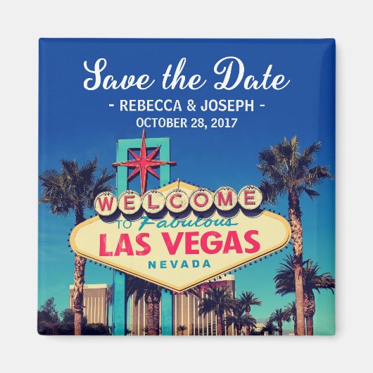 Aimant Las Vegas Mariage Retro Photo Enregistrer la date (Devant)