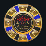 Aimant Las Vegas VIP Blue Gold Black Casino Chip Favorise<br><div class="desc">Si vous êtes Doing It In Vegas ou que vous avez un mariage ou une réception à thème Las Vegas, ces magnets de jetons de casino noir, or & bleu font les faveurs de mariage parfaites! Des invitations de mariage assorties, des cartes de date, des cartes RSVP, des décalcomanies d'enveloppe...</div>