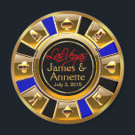 Aimant Las Vegas VIP Blue Gold Black Casino Chip Favorise<br><div class="desc">Si vous êtes Doing It In Vegas ou que vous avez un mariage ou une réception à thème Las Vegas, ces magnets de jetons de casino noir, or & bleu font les faveurs de mariage parfaites! Des invitations de mariage assorties, des cartes de date, des cartes RSVP, des décalcomanies d'enveloppe...</div>