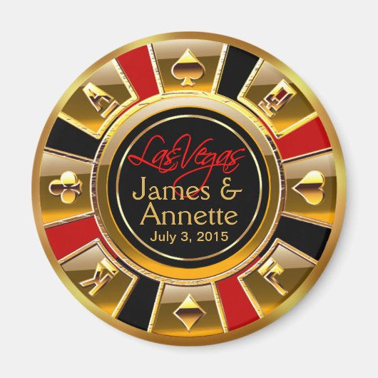 Aimant Las Vegas VIP Red Gold Black Casino Chip Favoriser (Devant)
