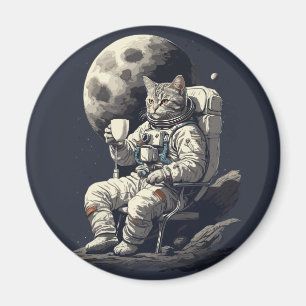 Aimant L'astronaute Chat ayant une coupe de café