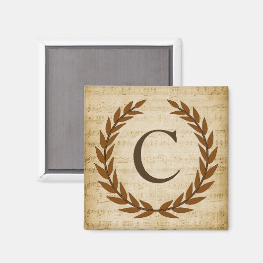 Aimant Laurel Wreath Sheet Musique Monogramme initial C (Recto/Verso)