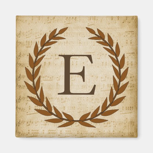 Aimant Laurel Wreath Sheet Musique Monogramme initial E (Devant)