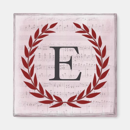 Aimant Laurel Wreath Sheet Musique Monogramme initial E (Devant)