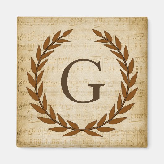 Aimant Laurel Wreath Sheet Musique Monogramme initial G (Devant)