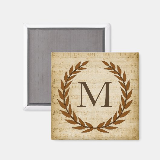 Aimant Laurel Wreath Sheet Musique Monogramme initial M (Recto/Verso)