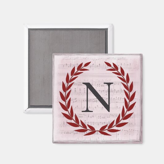 Aimant Laurel Wreath Sheet Musique Monogramme initial N (Recto/Verso)