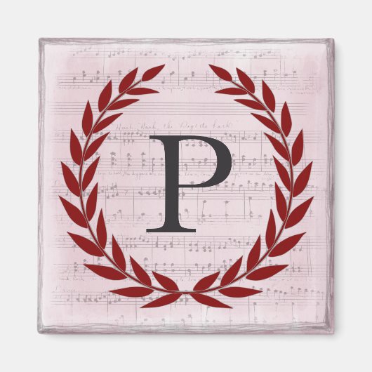 Aimant Laurel Wreath Sheet Musique Monogramme initial P (Devant)