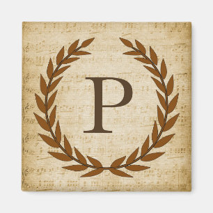 Aimant Laurel Wreath Sheet Musique Monogramme initial P