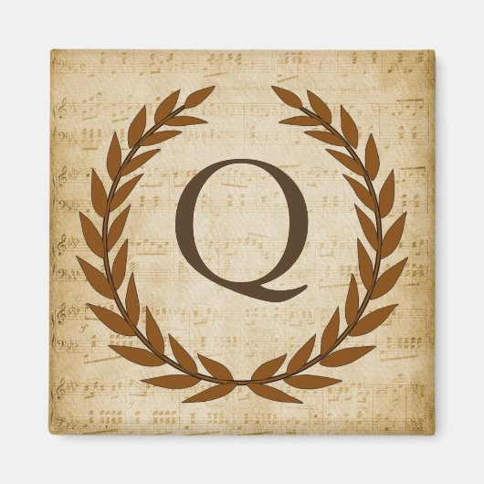 Aimant Laurel Wreath Sheet Musique Monogramme initial Q (Devant)