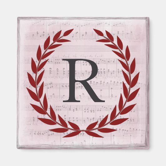 Aimant Laurel Wreath Sheet Musique Monogramme initial R (Devant)
