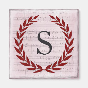 Aimant Laurel Wreath Sheet Musique Monogramme initial S