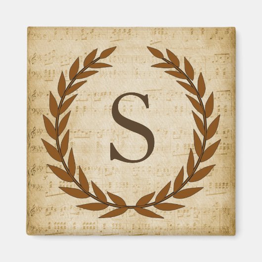 Aimant Laurel Wreath Sheet Musique Monogramme initial S (Devant)