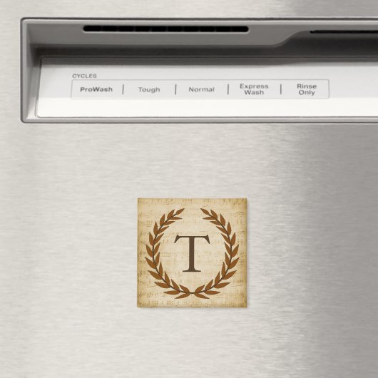 Aimant Laurel Wreath Sheet Musique Monogramme initial T (In Situ (Lave-vaisselle))