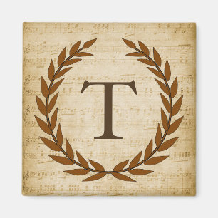 Aimant Laurel Wreath Sheet Musique Monogramme initial T