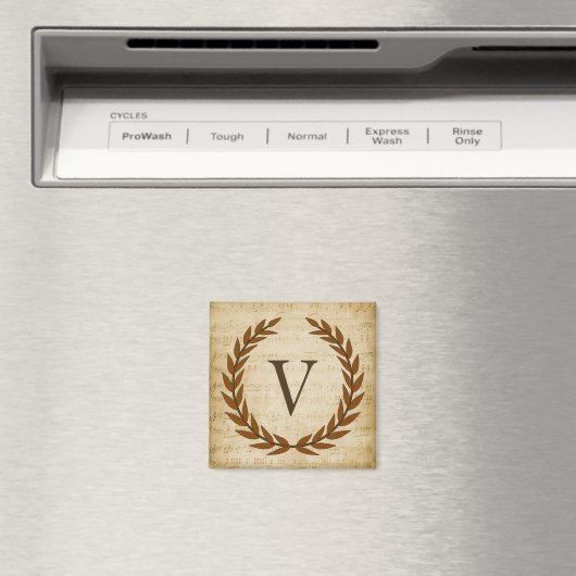 Aimant Laurel Wreath Sheet Musique Monogramme initial V (In Situ (Lave-vaisselle))