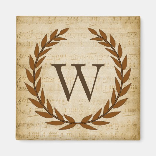Aimant Laurel Wreath Sheet Musique Monogramme initial W (Devant)