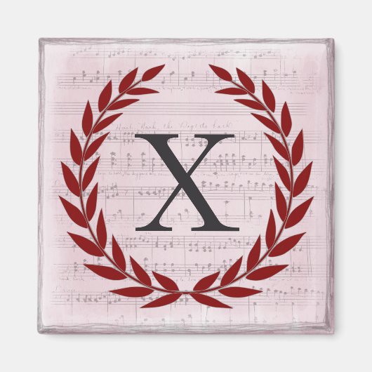 Aimant Laurel Wreath Sheet Musique Monogramme initial X (Devant)